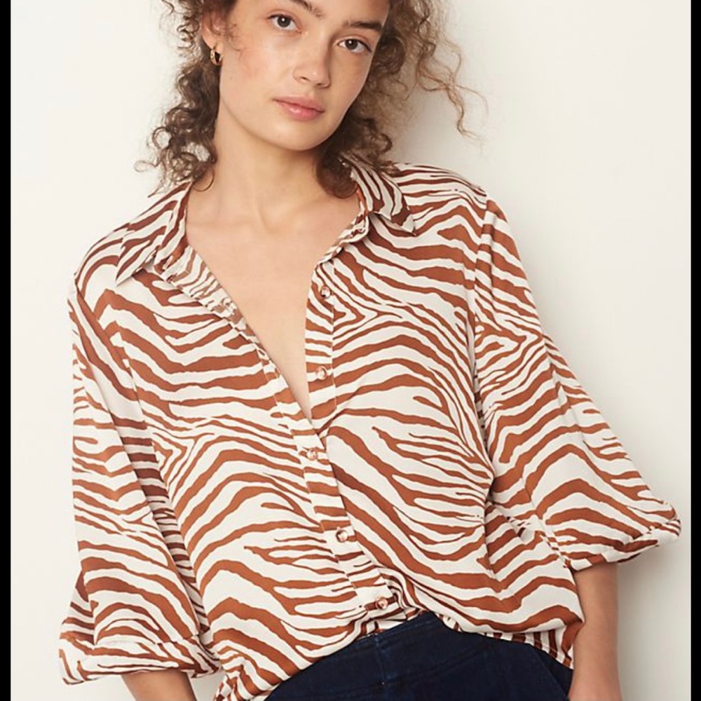 Anthropology, Eva Franco ballon sleeve zebra blouse